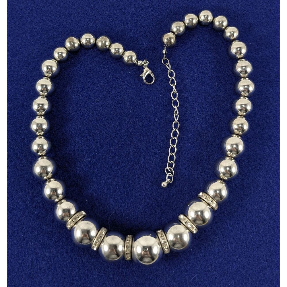 Silver Rhinestone Rondel Graduated Beaded Necklace